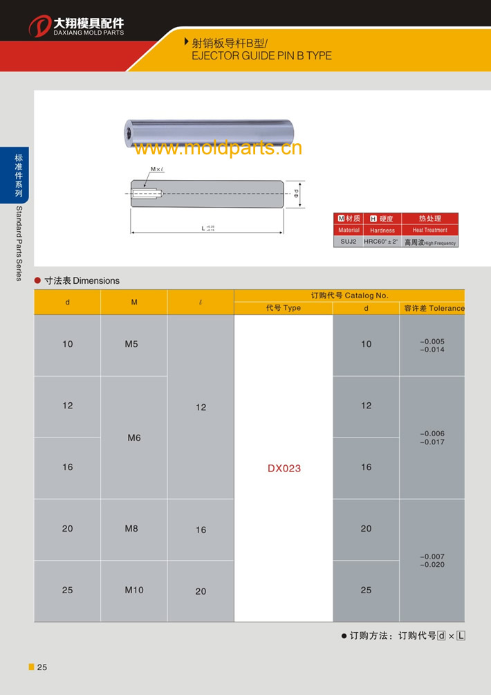 東莞大翔模具配件有限公司專業(yè)生產(chǎn)射銷板導(dǎo)桿B型，射銷板導(dǎo)桿B型的材質(zhì)、熱處理、硬度、標(biāo)準(zhǔn)、型號等詳情說明和介紹，您可以通過本頁面下單留言或者發(fā)送詢/報(bào)價(jià)