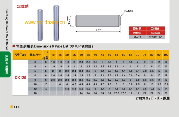 東莞大翔模具配件有限公司專業(yè)生產(chǎn)定位銷，定位銷的材質(zhì)、熱處理、硬度、標(biāo)準(zhǔn)、型號等詳情說明和介紹，您可以通過本頁面下單留言或者發(fā)送詢/報價